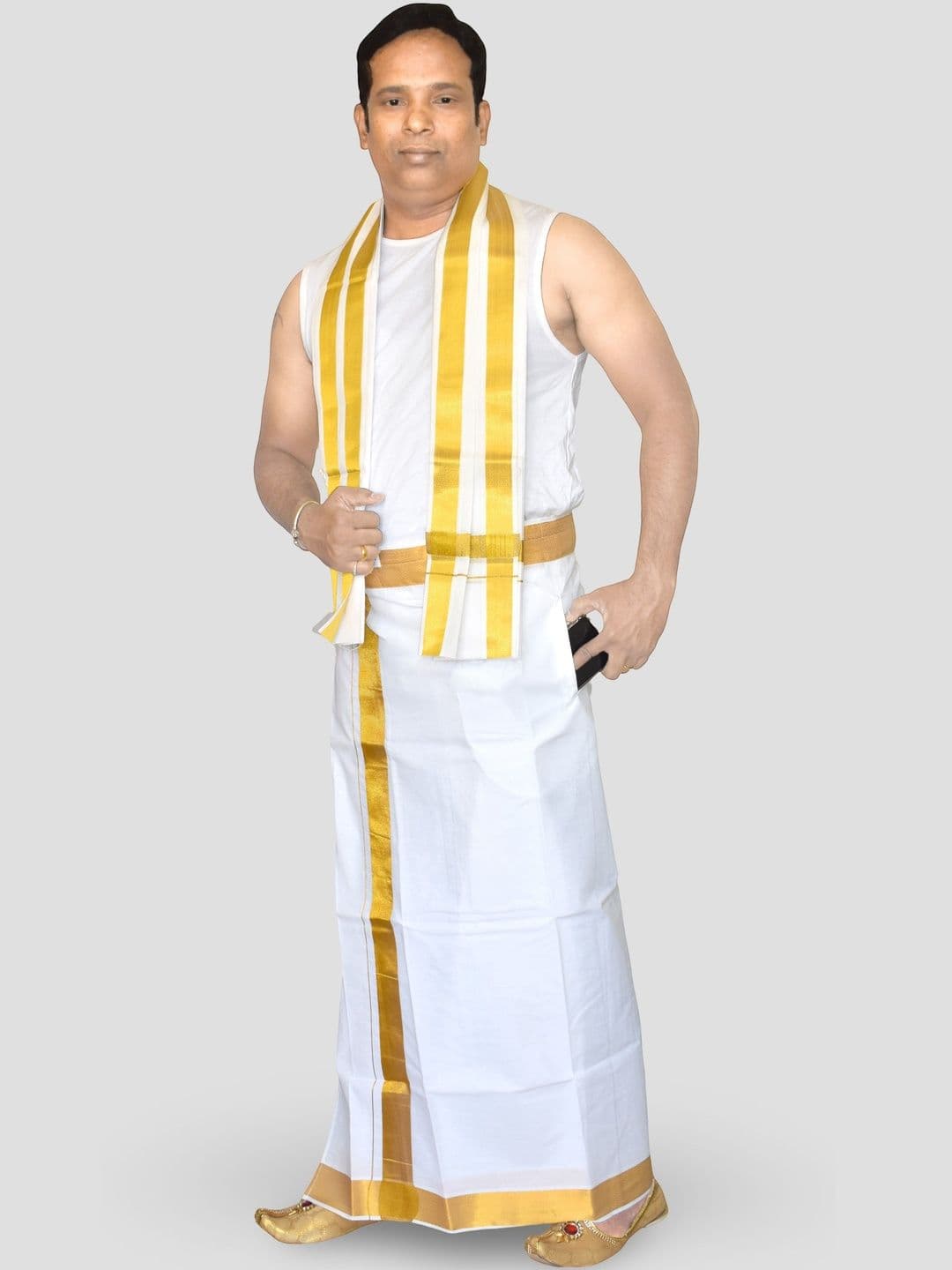 TUNI MANI Men Cotton Welcro Pocket Dhoti & Towel - view 1