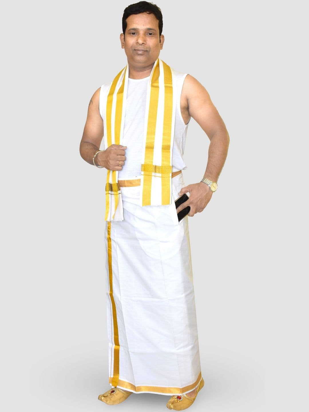 TUNI MANI Men Cotton Welcro Pocket Dhoti & Towel - view 1