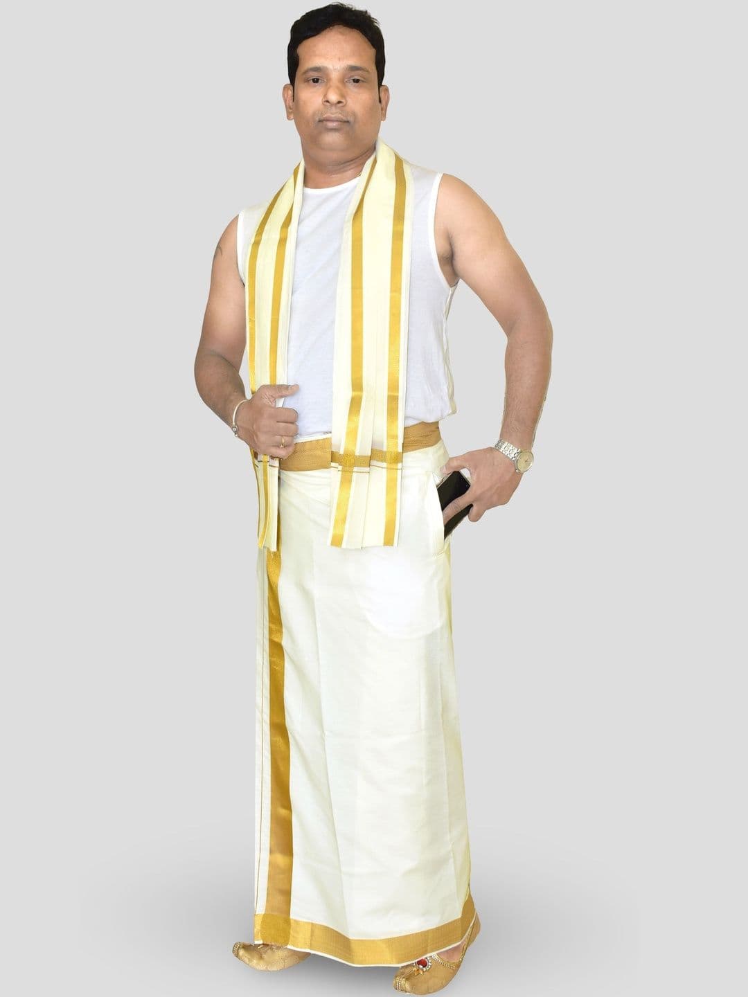 TUNI MANI Men Cotton Welcro Pocket Dhoti & Towel - view 1