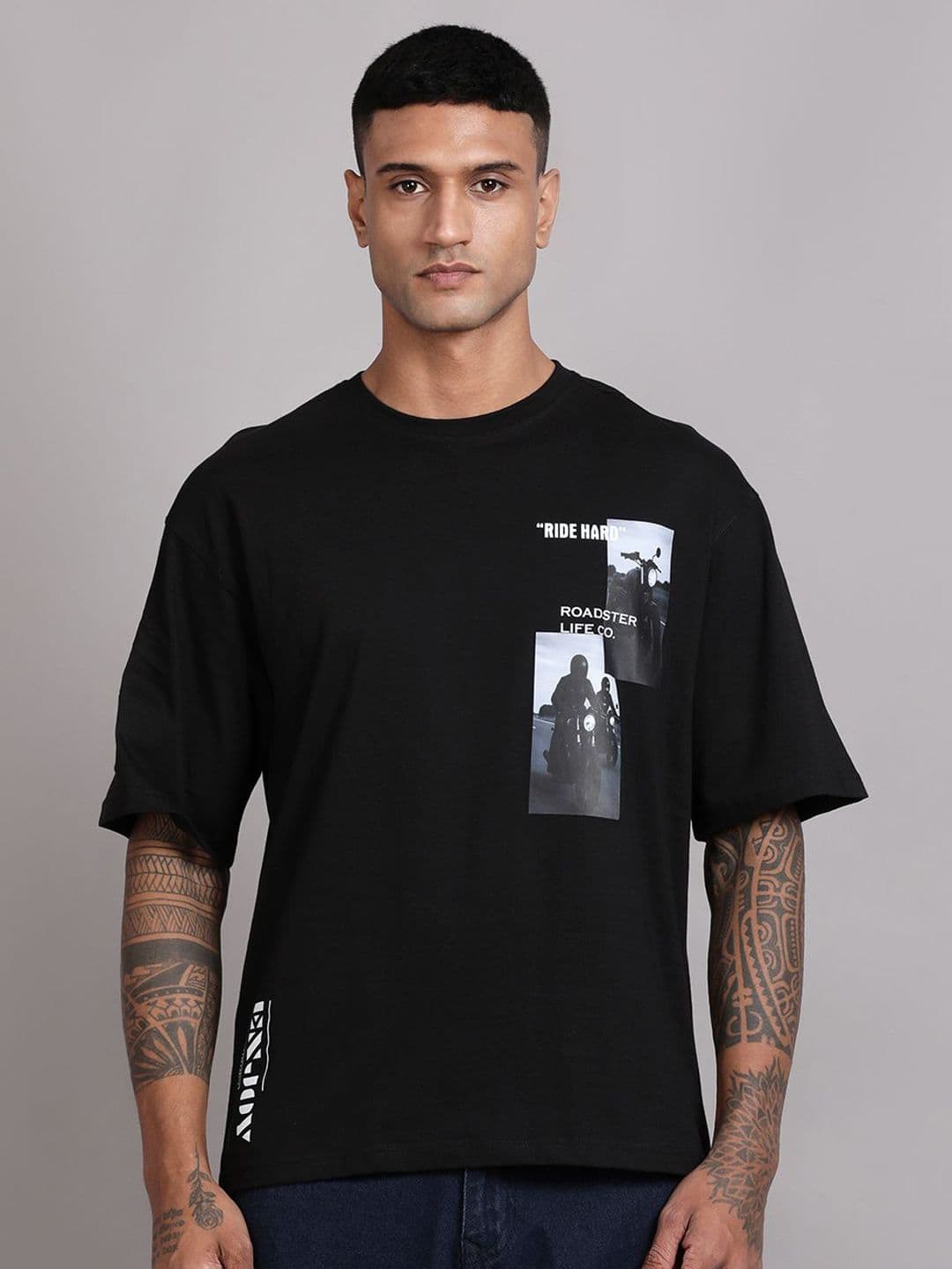 The Roadster Lifestyle Co. Graphic Printed Relaxed-Fit Drop Shoulder Pure Cotton T-Shirt - view 1