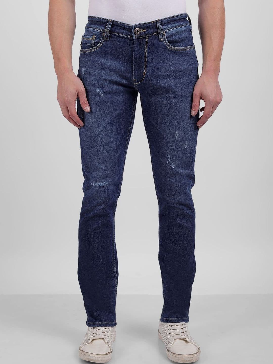 Numero Uno Men Skinny Fit Low-Rise Mildly Distressed Light Fade Stretchable Jeans - view 1