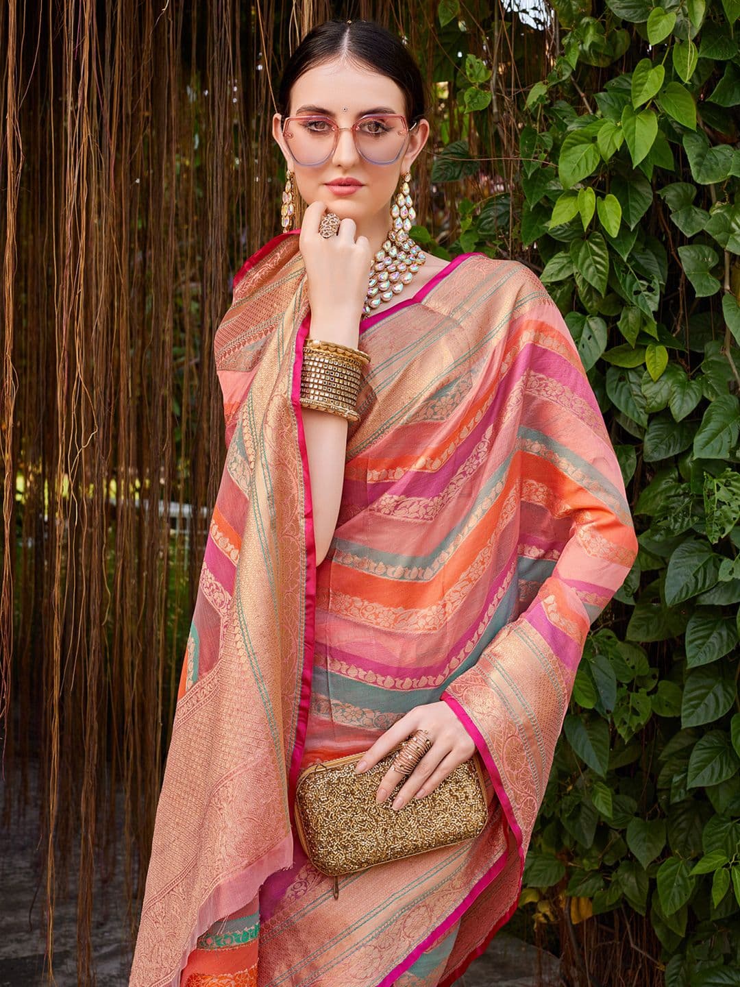 KALINI Women Silk Blend Woven Banarasi Saree With Blouse Piece - view 1