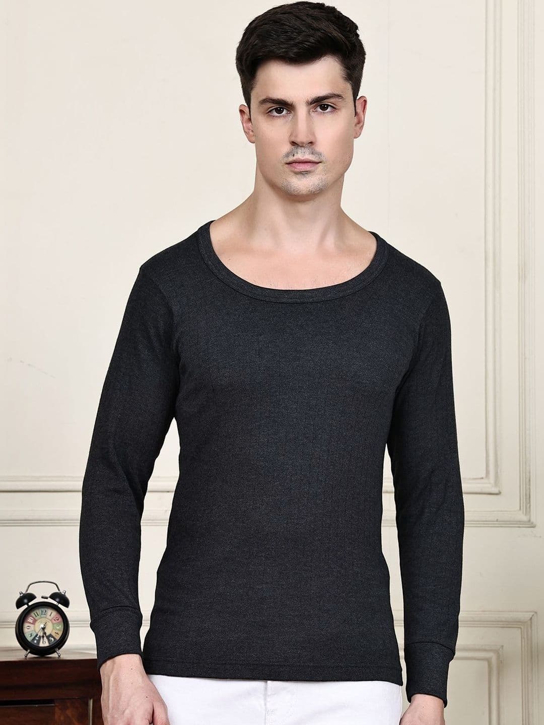 GRACIT Men Solid 4-Way Stretch Long Sleeves Ribbed Thermal Tops - view 1