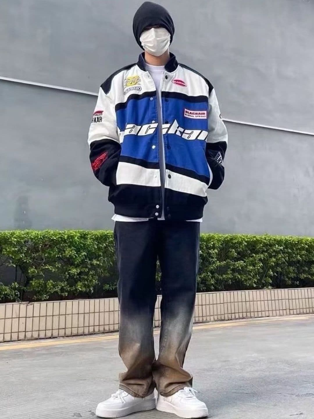 KPOP Men Brand Logo Colourblocked Varsity Jacket - view 1
