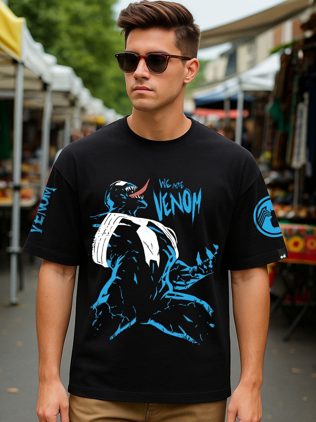 Bewakoof Men Venom Graphic Printed Round Neck Cotton Oversized T-shirt - view 1