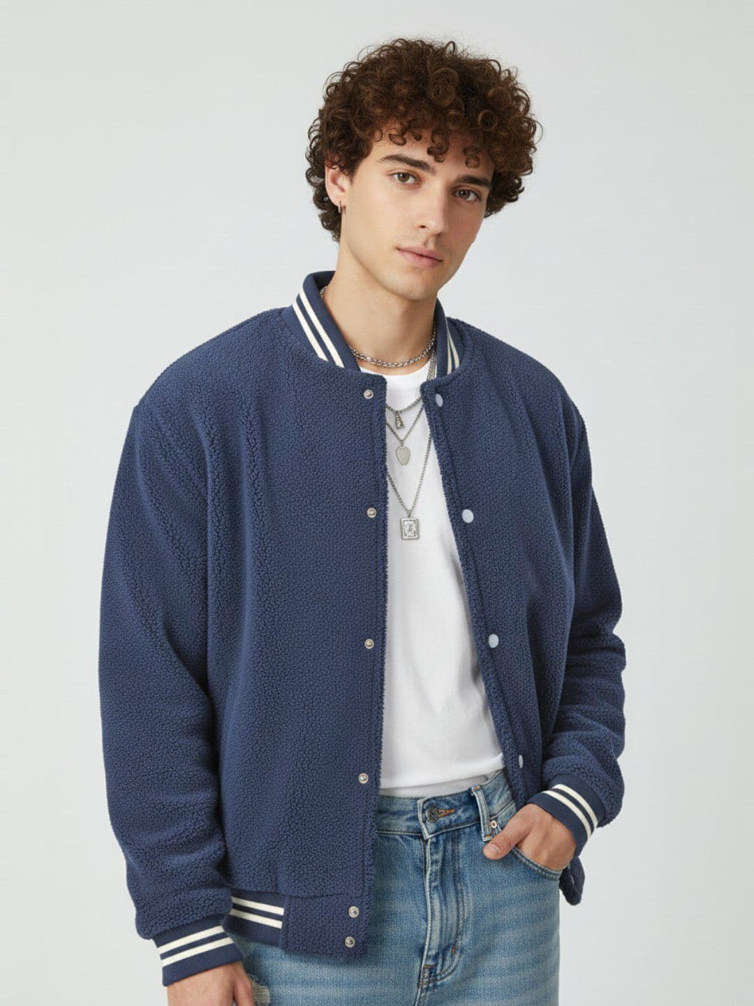 glitchez Sherpa Oversized Varsity Jacket - view 1
