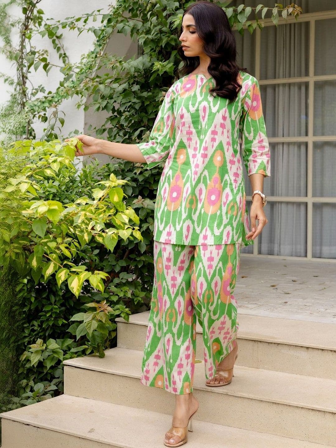 ME & MY Printed Boat Neck Cotton Top & Palazzos Co-Ords - view 1