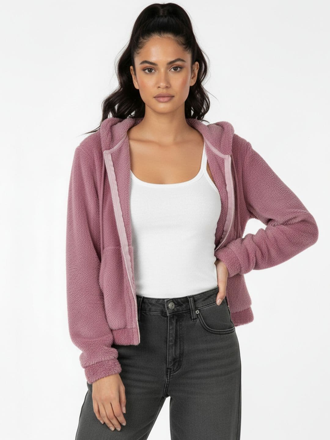 glitchez Hooded Relaxed Fit Fur Bomber Jacket - view 1