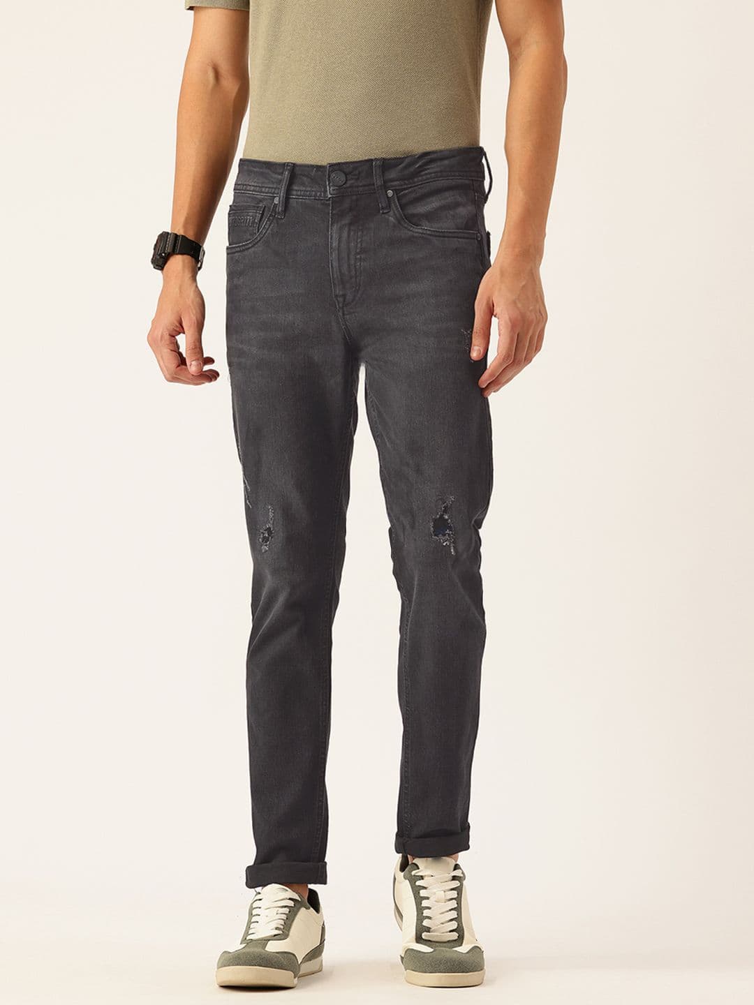 Integriti Men Slim Fit Mid-Rise Mildly Distressed Light Fade Stretchable Jeans - view 1