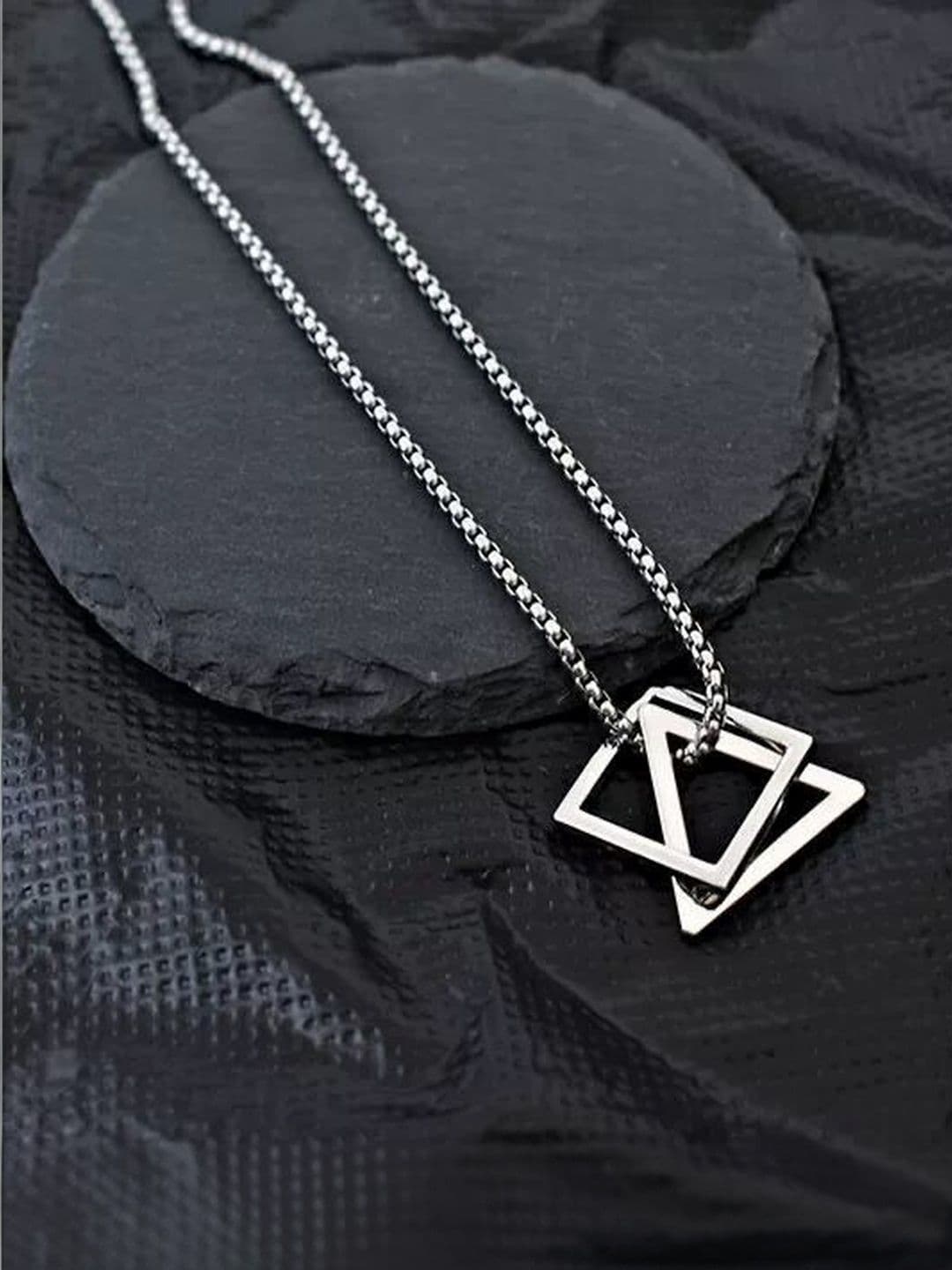 MEENAZ Men Silver-Plated Triangular Pendants with Chains - view 1