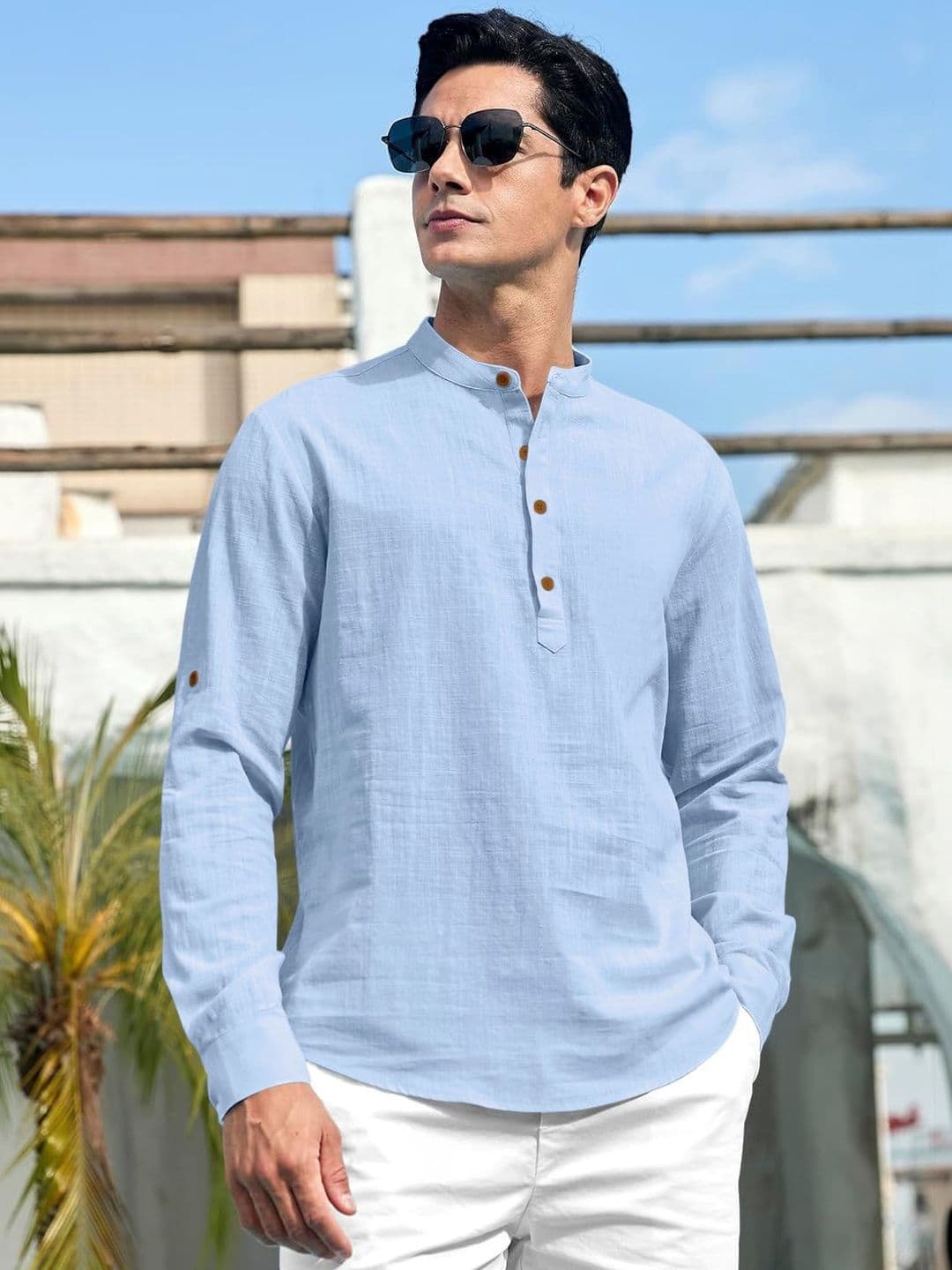 ZBIO Men Mandarin Collar Straight Full Sleeve Kurta - view 1