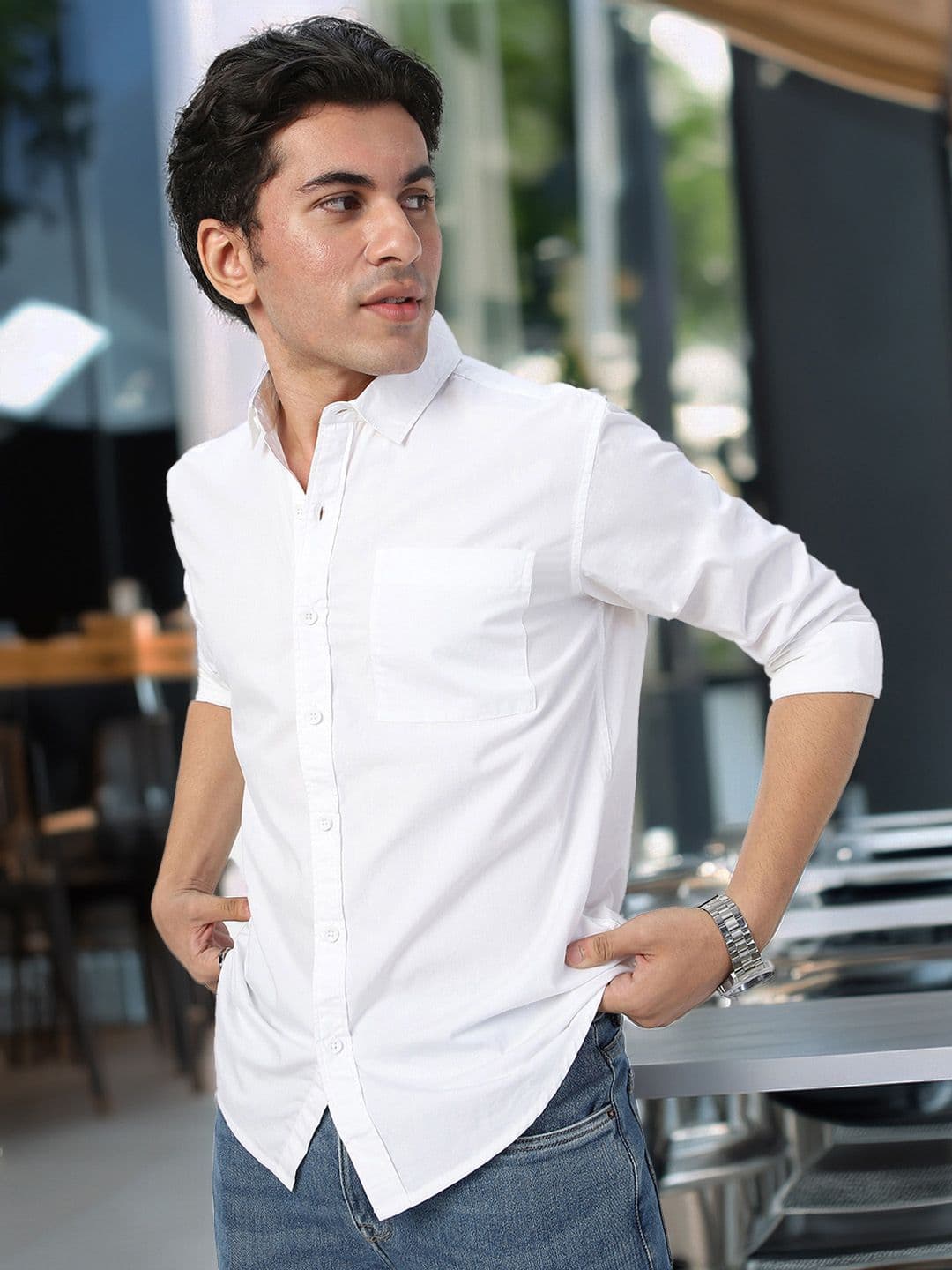 Urbano Fashion Men Spread Collar Solid Cotton Casual Shirt - view 1