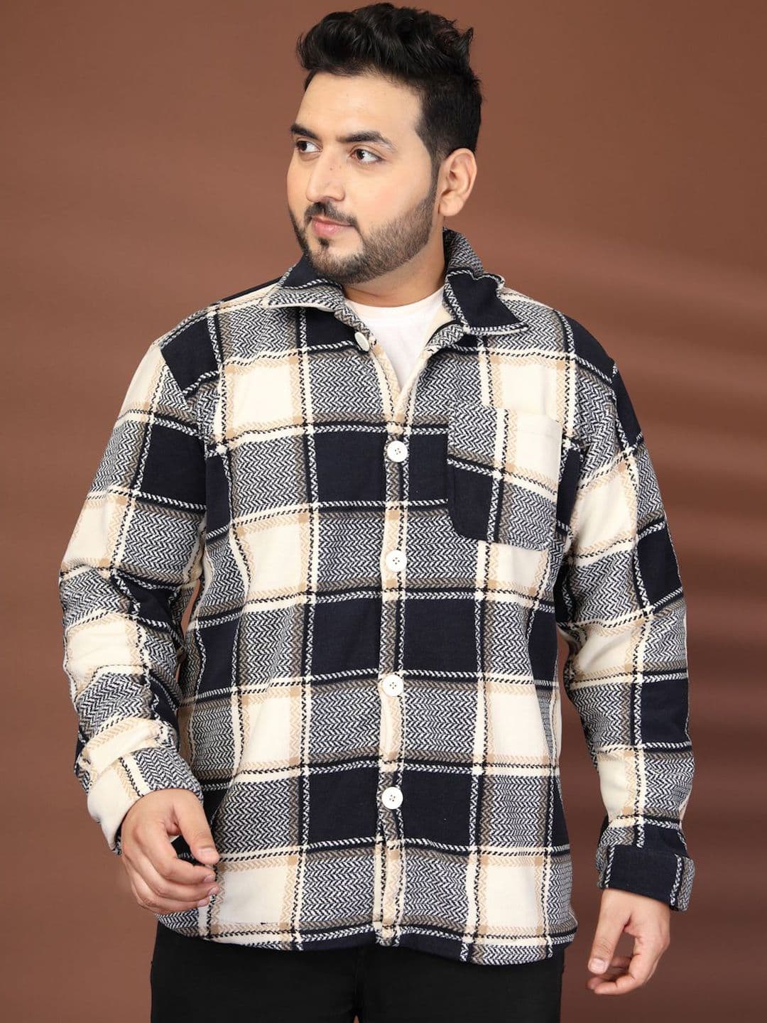 plusS Men Plus Size Spread Collar Checked Tailored Jacket - view 1