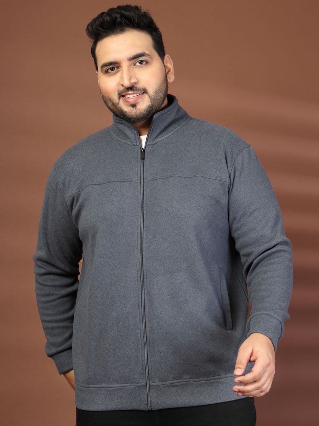 plusS Men Plus Size Stand Collar Solid Bomber Jacket - view 1