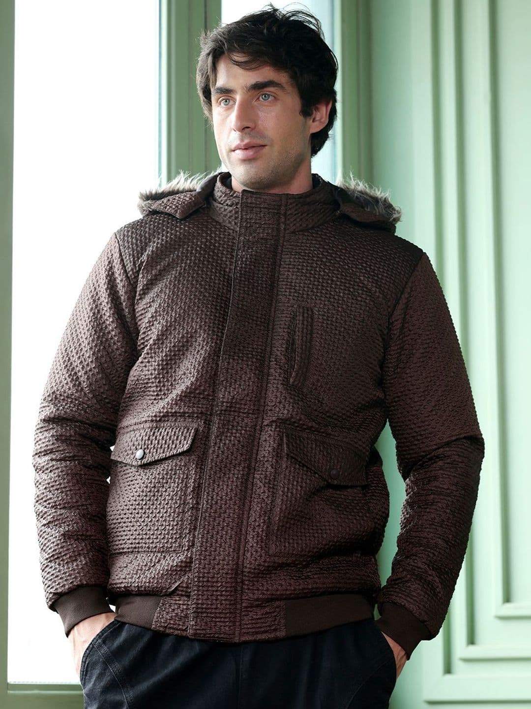 CAHOOT Men Hooded Self Design Lightweight Puffer Jacket - view 1