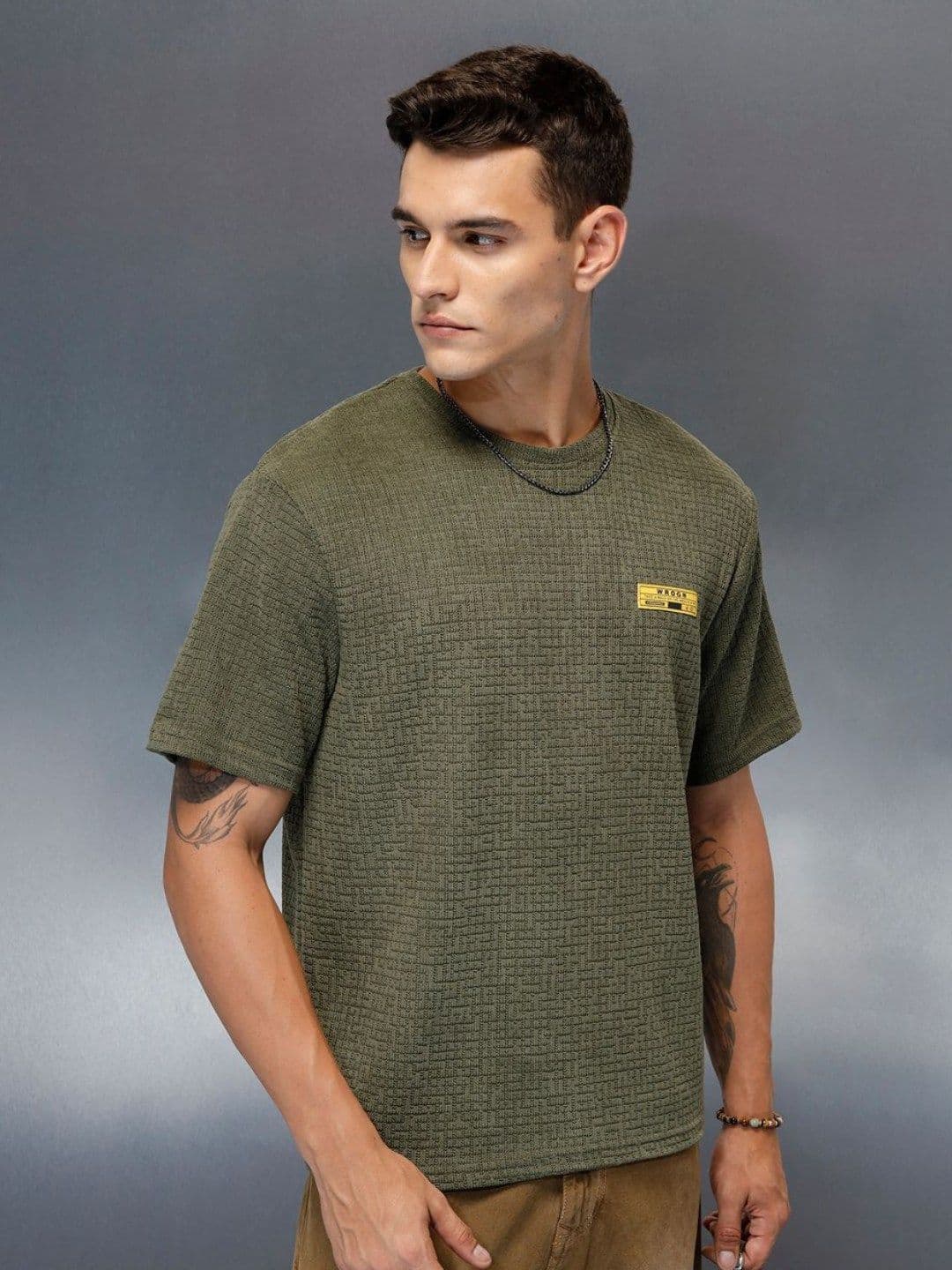 WROGN Men Self Design Round Neck Cotton T-shirt - view 1