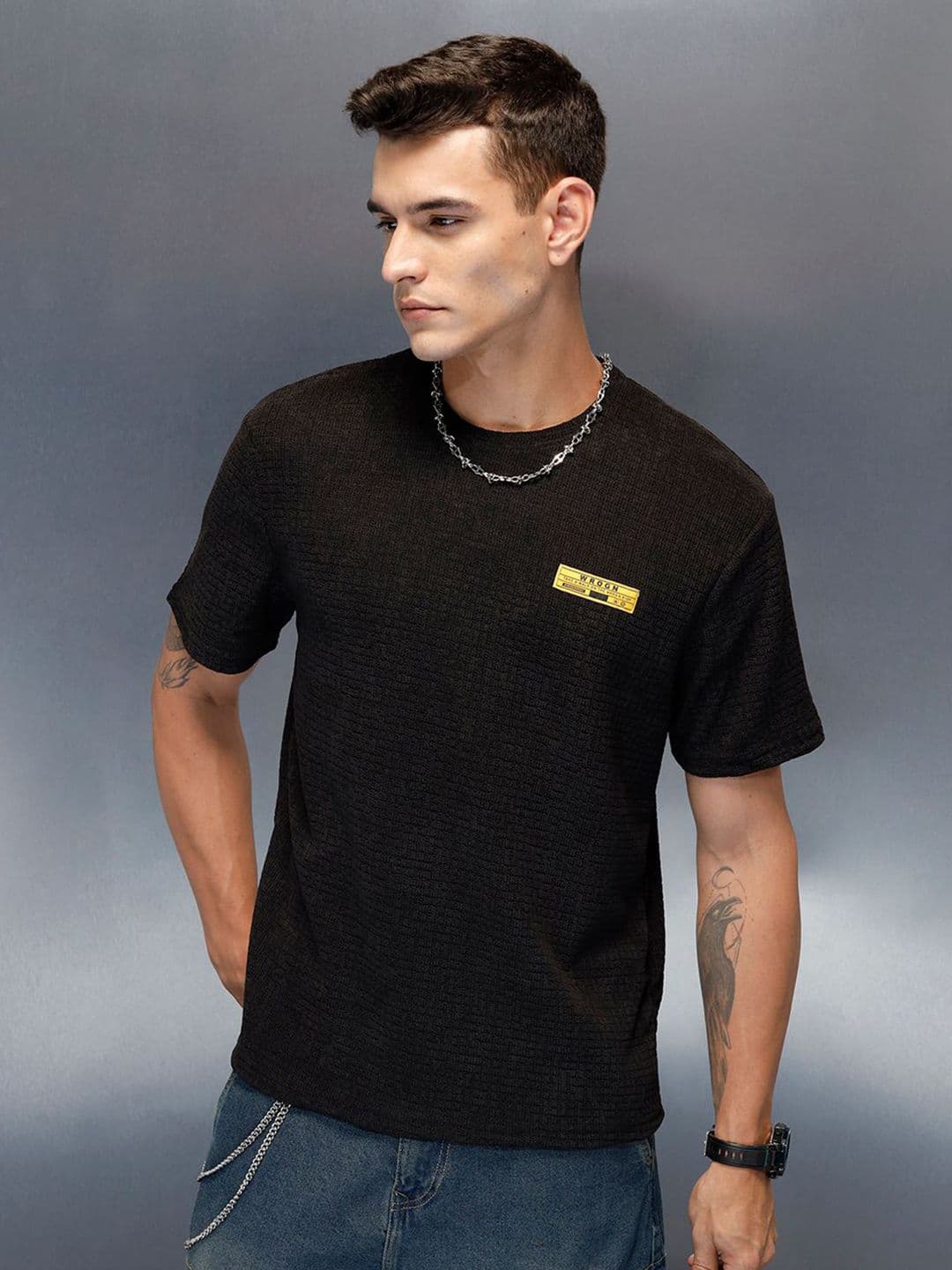 WROGN Men Solid Round Neck Cotton T-shirt - view 1