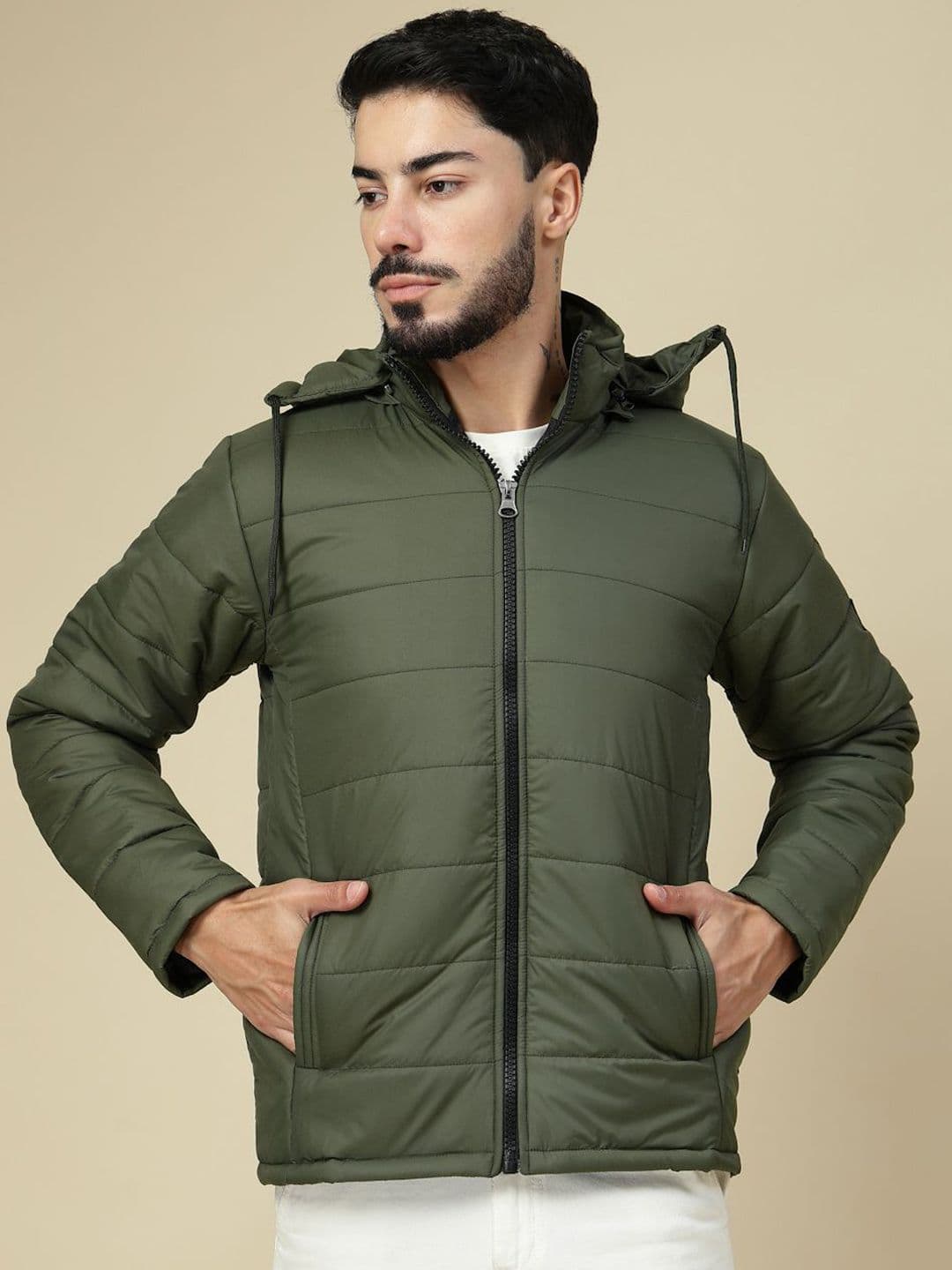 KLOTTHE Men Zip Detail Water Resistant Long Sleeve Hooded Quilted Jacket - view 1