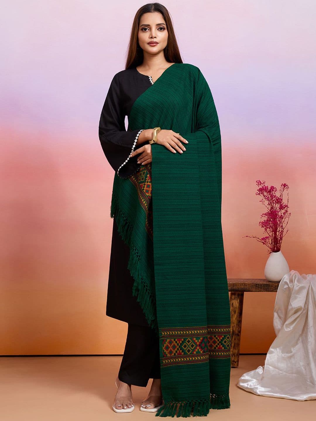 WEAVERS VILLA Women Kullu Pattern Woven Winter Shawl - view 1