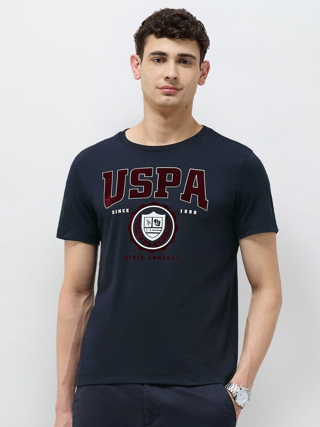 U.S. Polo Assn. Denim Co. Men Brand Logo Printed Round Neck Cotton T-shirt - view 1