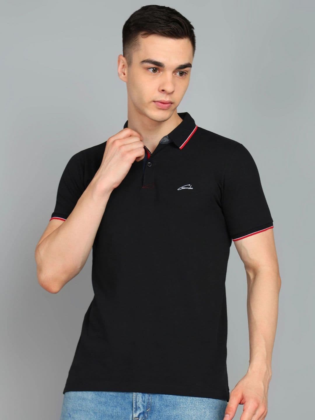 Gaucha Men Brand Logo Printed Polo Collar Cotton T-shirt - view 1