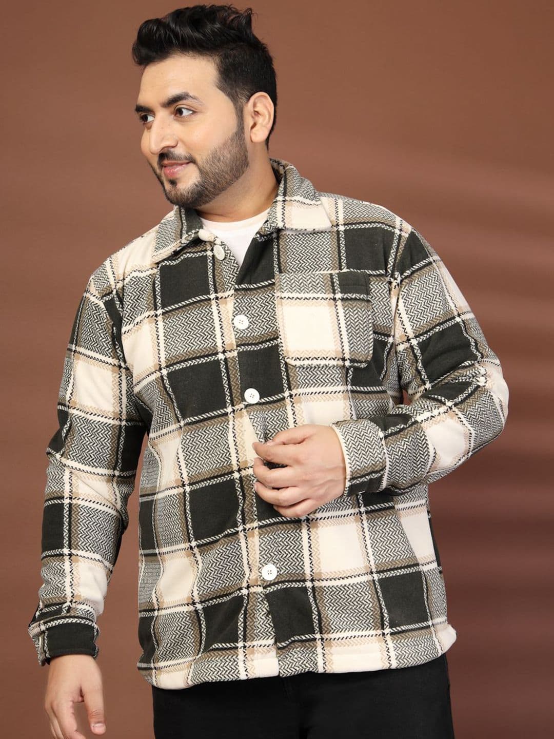 plusS Men Plus Size Spread Collar Checked Tailored Jacket - view 1