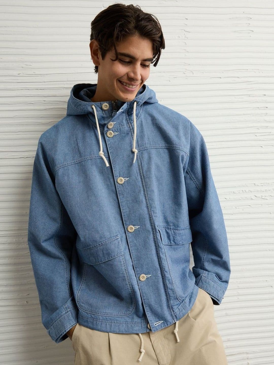 AMERICAN EAGLE OUTFITTERS Men Blue Open Front Jacket - view 1