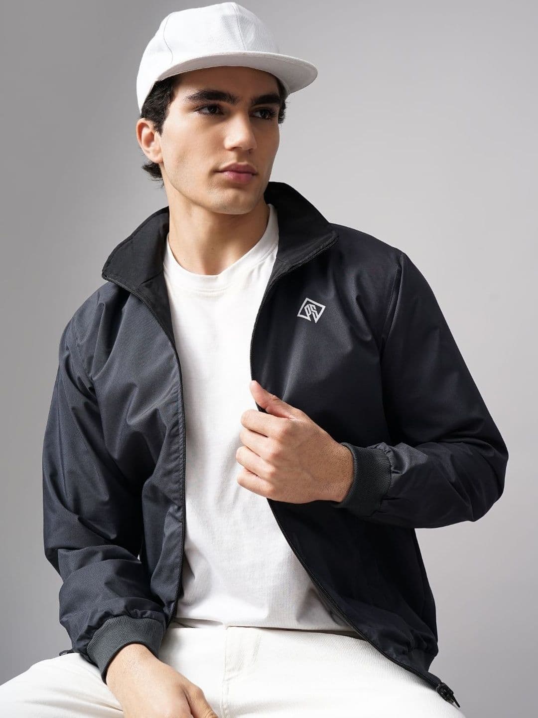 PAUL STREET Men Mock Collar Solid Reversible Bomber Jacket - view 1