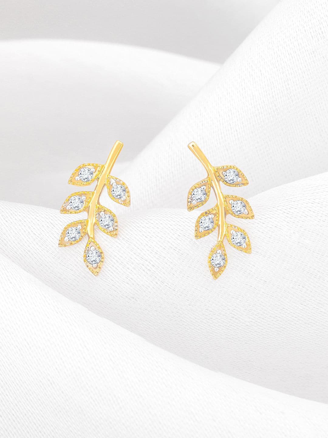 GIVA 18K Yellow Gold Leafy Grace Diamond Earrings-1.09 gms - view 1