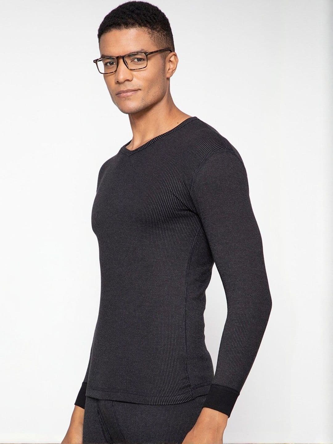 MACHO Men V--Neck Ribbed Long Sleeves Thermal Top - view 1