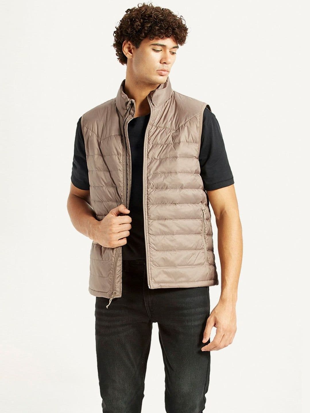 Levis Men Stand Collar Solid Puffer Jacket - view 1