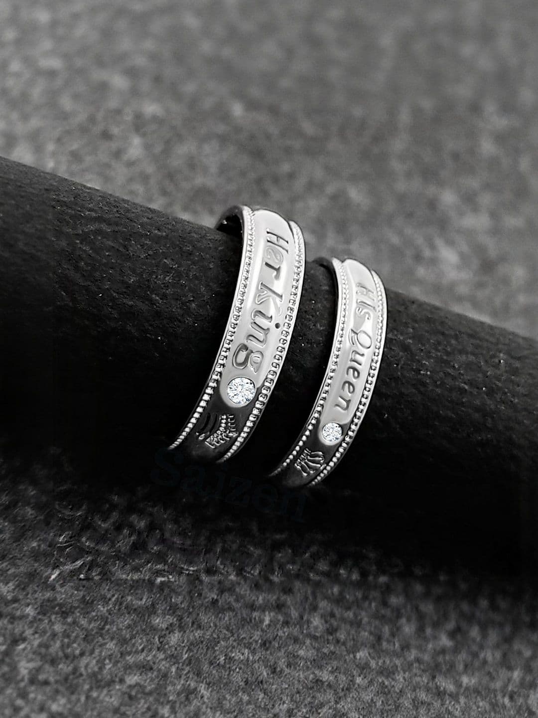 Teeragaj Set Of 2 Stone-Studded Couple Adjustable Finger Rings - view 1