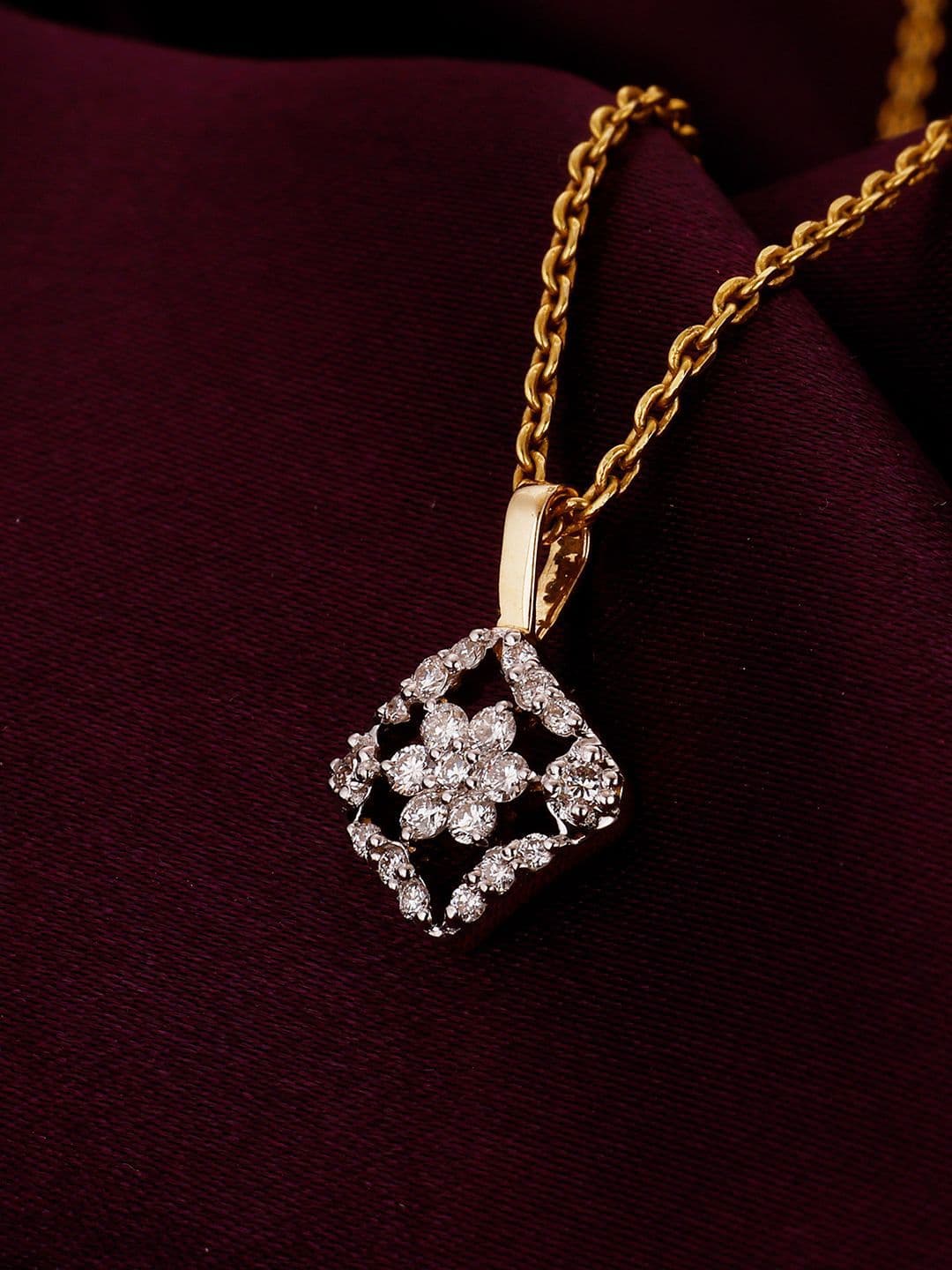 GIVA 14K Gold Square Diamond Pendant-1.14g - view 1