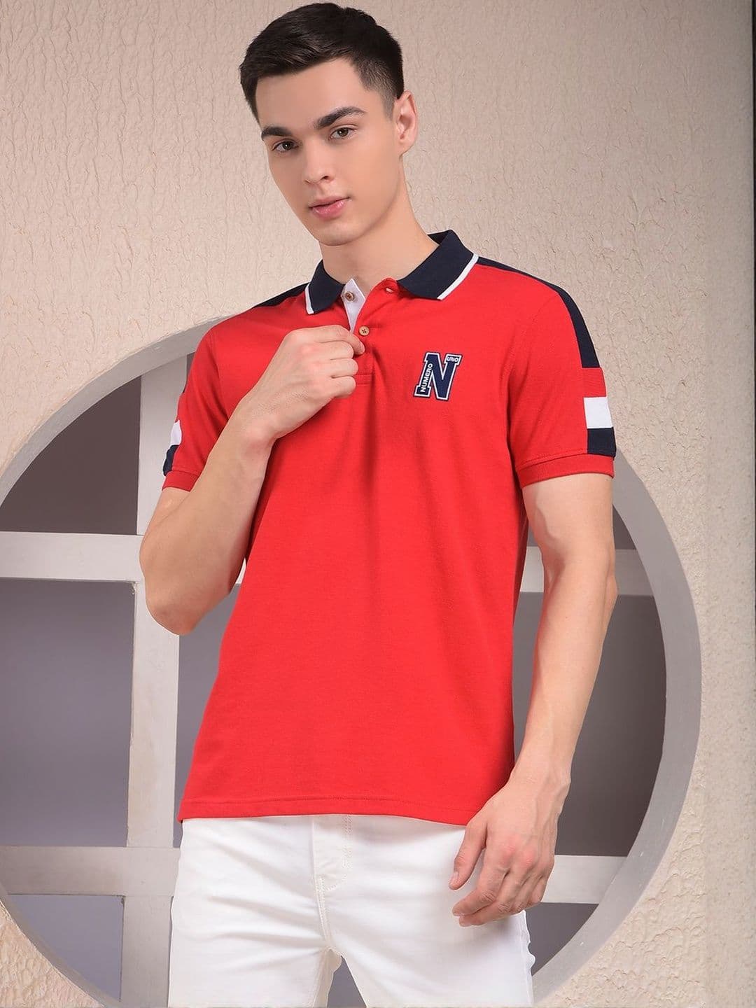 Numero Uno Men Brand Logo Printed Polo Collar T-shirt - view 1
