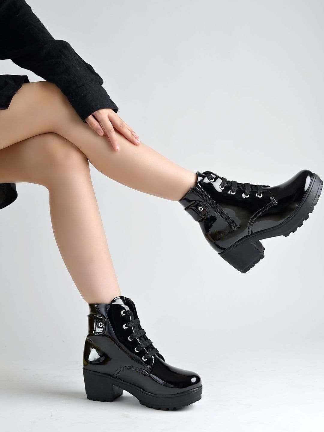 SZN Women Patent Leather Block-Heel High-Top Winter Boots - view 1