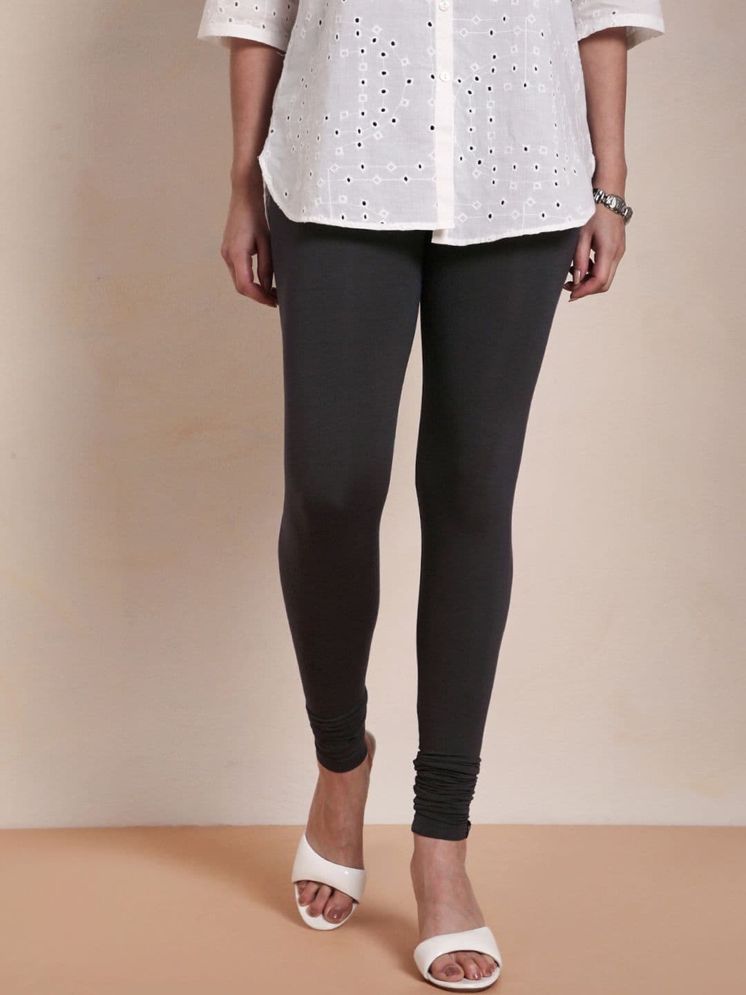 TWIN BIRDS Women Charcoal Grey Solid Churidar-Length Leggings - view 1