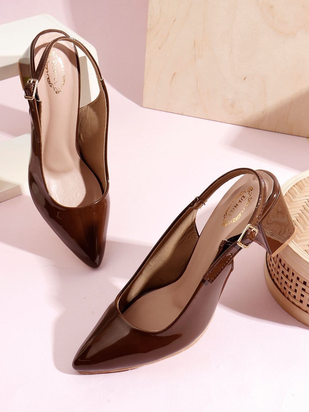 Denill Glossy Slingback Pointed Toe Block Heel Sandals - view 1
