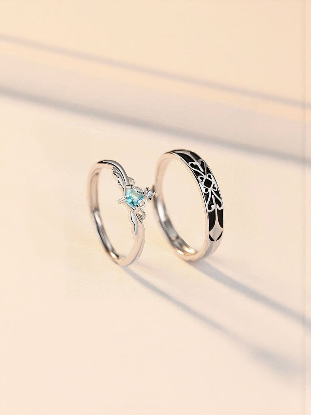 Teeragaj Set Of 2 Stone-Studded Adjustable Couple Finger Rings - view 1