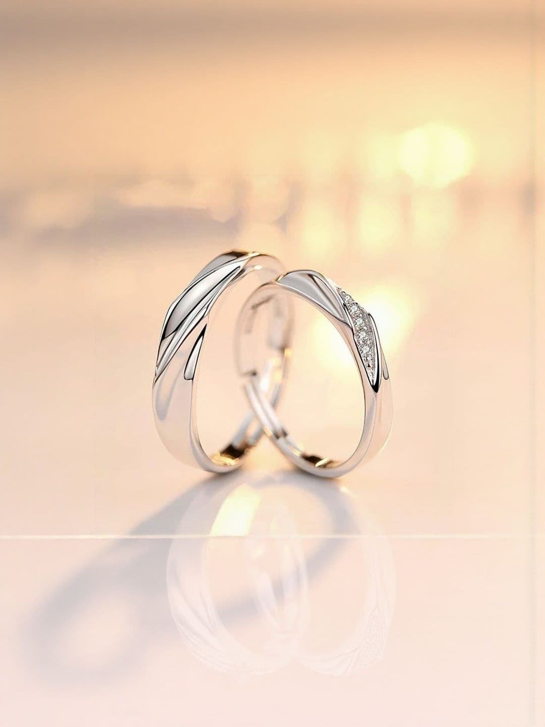Teeragaj Set Of 2 Stones Studded Couple Adjustable Finger Rings - view 1