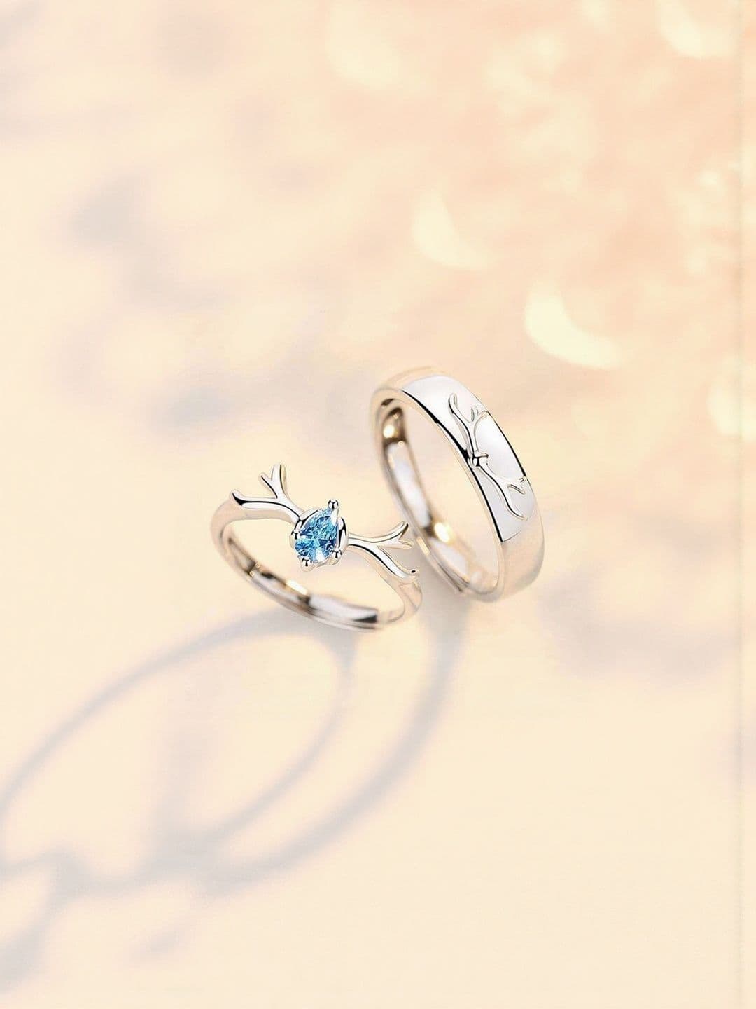 Teeragaj Set Of 2 Stone-Studded Couple Adjustable Finger Rings - view 1