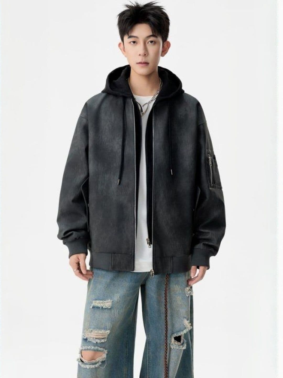 Mast & Harbour Men Hooded Solid Bomber Jacket - view 1