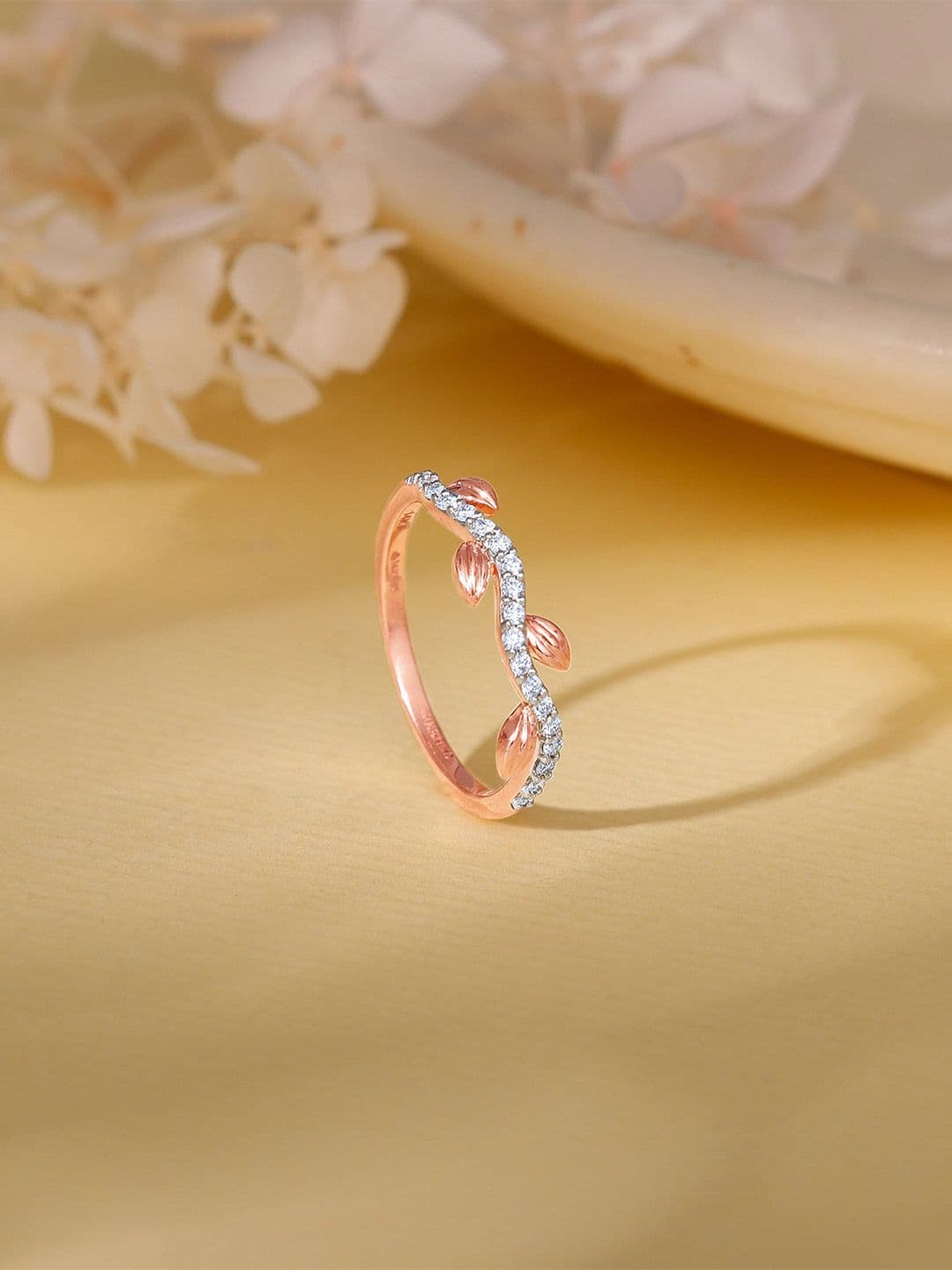 GIVA Rose Gold Leafy Legacy Diamond Ring-1.55 gms - view 1