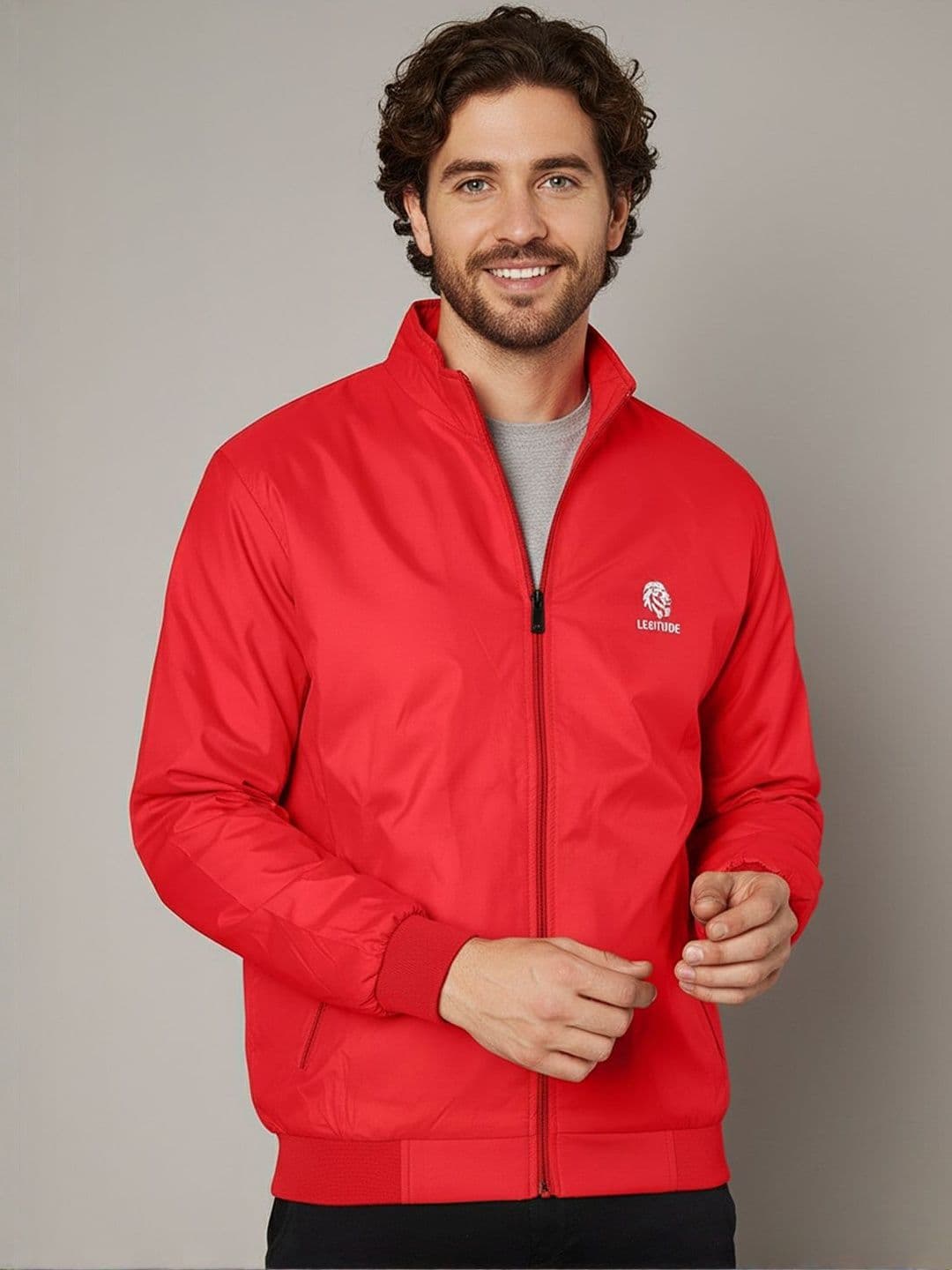 Leotude Men Mock Collar Solid Windcheater Bomber Jacket - view 1
