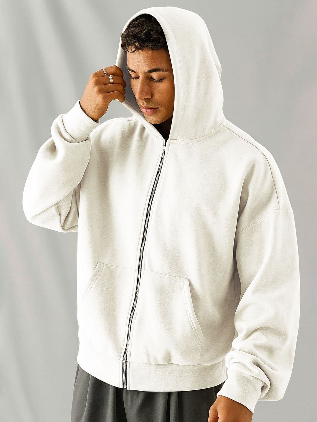 JUMPCUTS Men Hooded Front-Open Sweatshirt - view 1