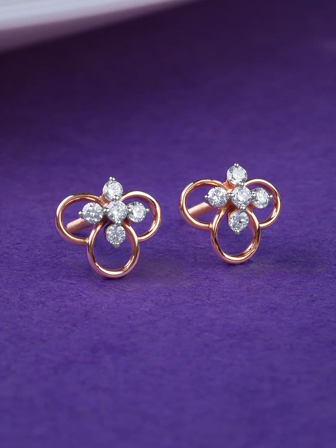 GIVA Rose Gold Velora Diamond Stud Earrings-1.19 gms - view 1