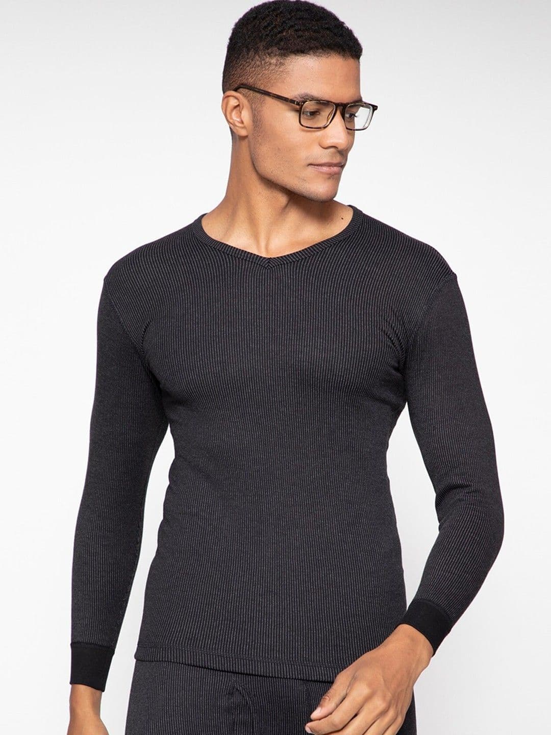 MACHO Men Ribbed V-Neck Thermal Tops - view 1