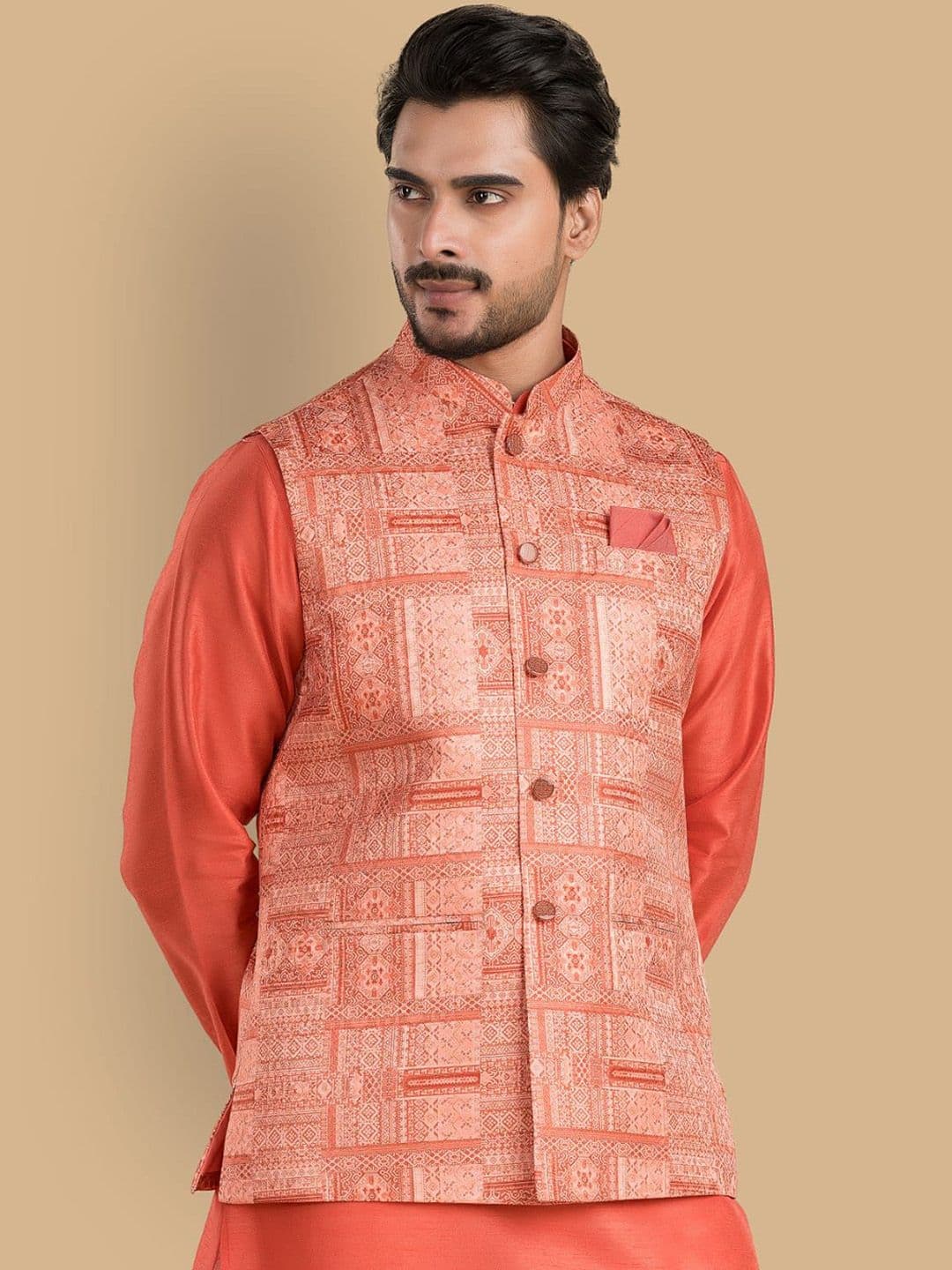 TRENDS OF ETHNIC Men Ethnic Motifs Printed Mandarin-Neck Nehru Jacket - view 1
