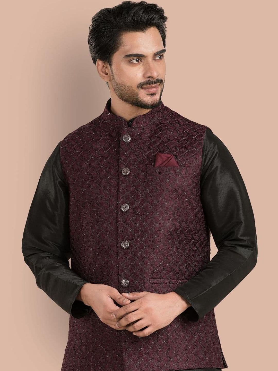 TRENDS OF ETHNIC Embroidered Mandarin Collar Nehru Jacket - view 1