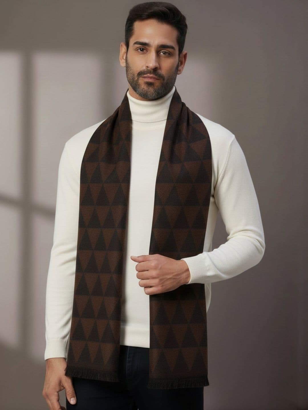 Zamour Men Geometric Pattern Woollen Muffler Scarf - view 1