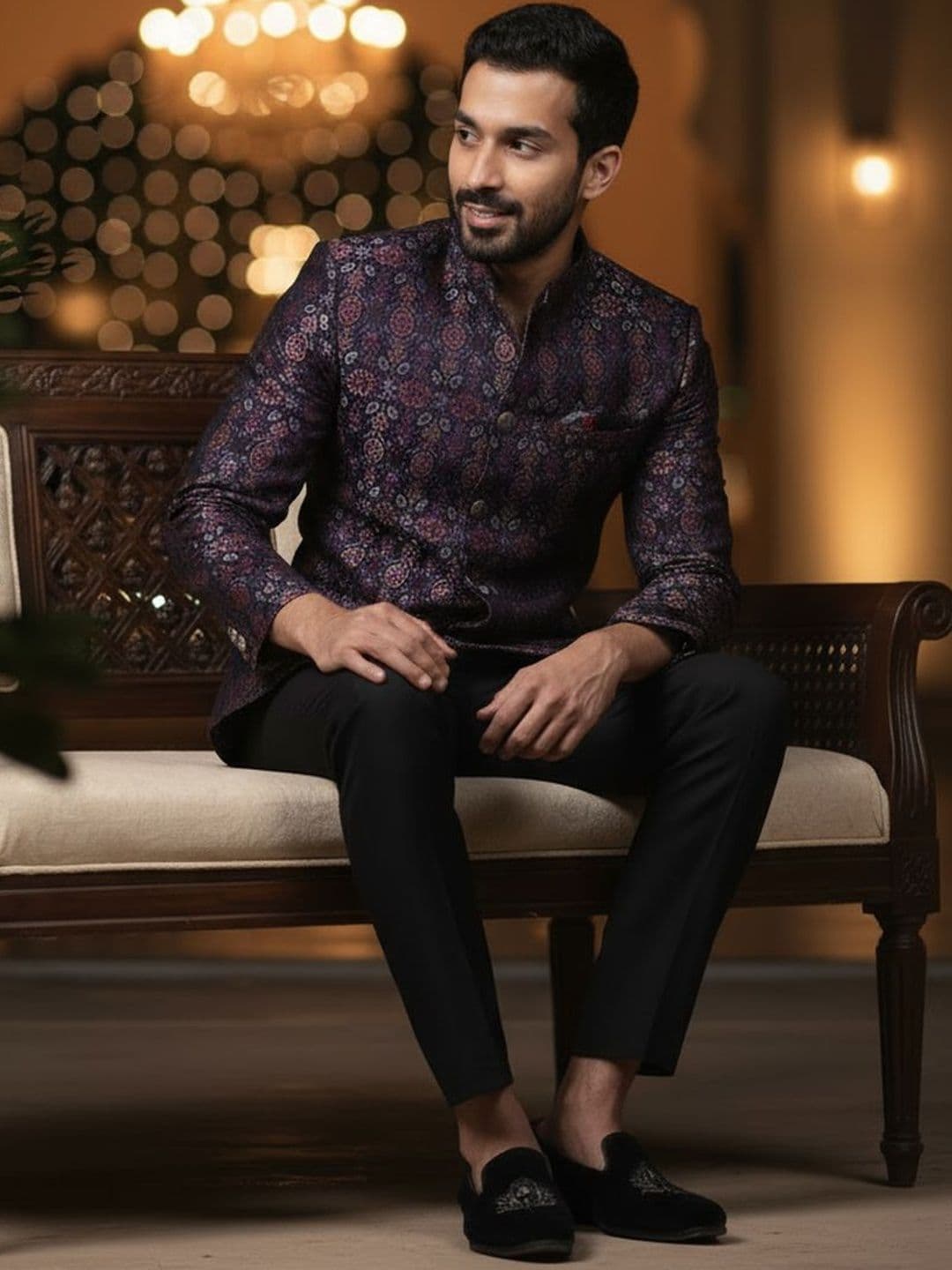 KISAH Men Textured Printed Jodhpuri Bandhgala Slim-Fit Set - view 1